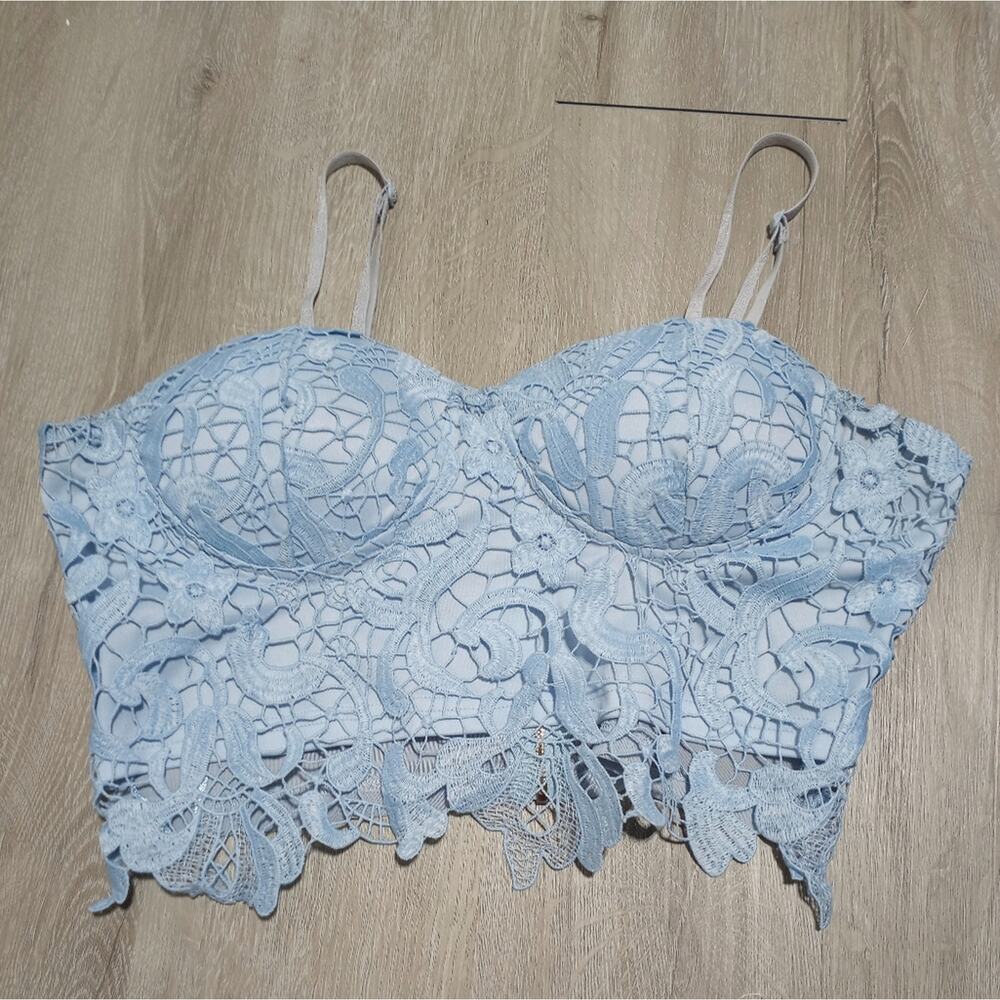 Blashe Light Blue Lace Zip Up Corset Top Size Large